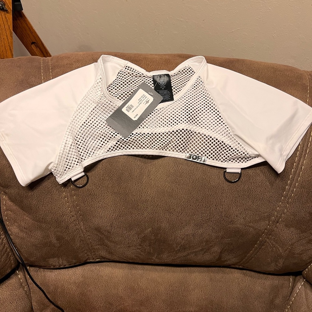 TOF Paris Chest Full Harness Mesh White Crop Top Rave Disco Fetish GoGo Sz M NWT - Picture 2 of 10
